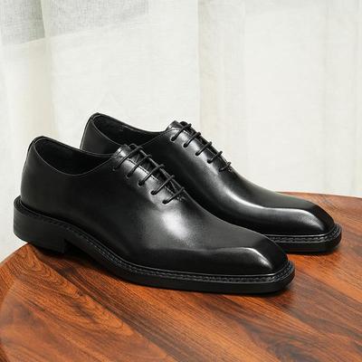 Ekskluzywne Męskie Brązowe Skórzane Buty Oksfordy - Letnie Wesele i Formalne Spotkania Biznesowe Kwadratowy Nosek Styl Brytyjski