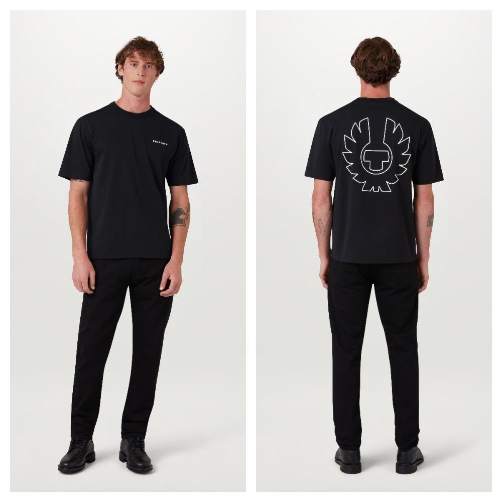 Belstaff Klasické logo Tričko, Britské motocyklové dědictví Unisex Černé Ležérní tričko, Minimalistický Streetwear, Každodenní nošení