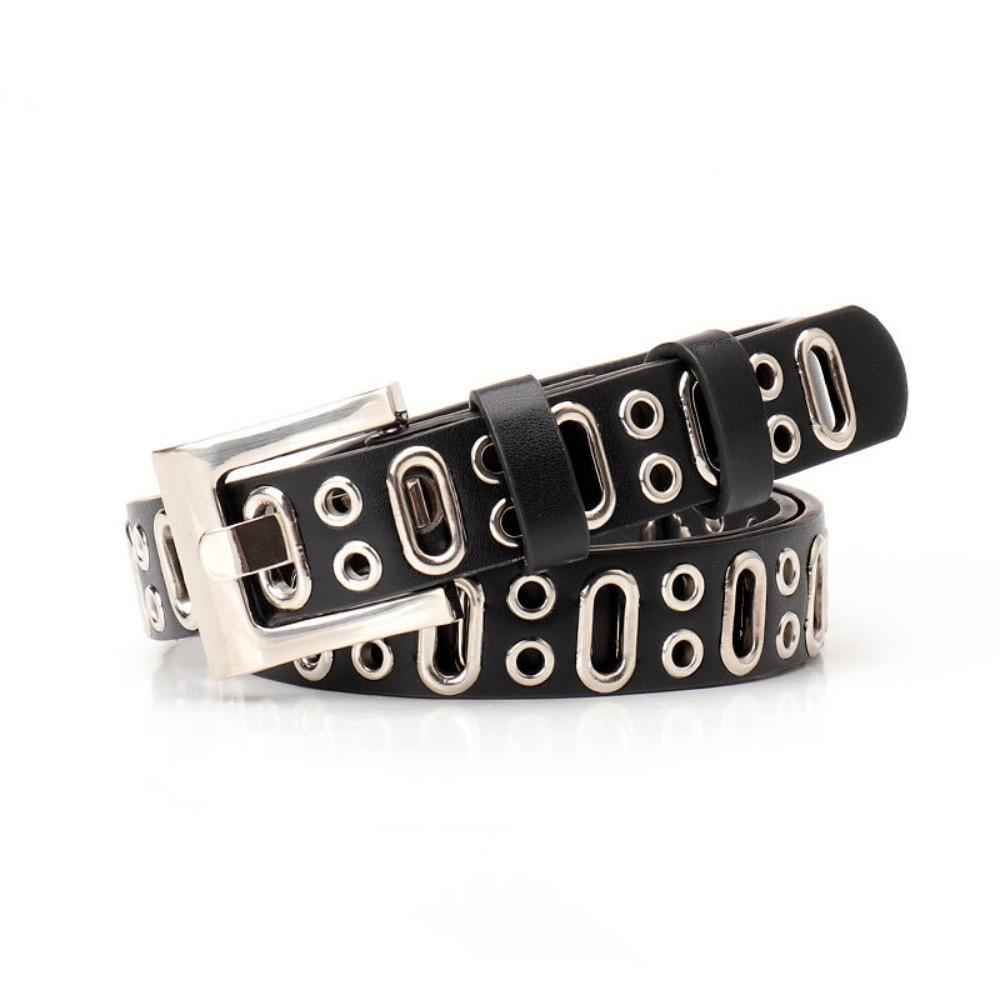 Zinc Zinc Alloy Buckle PU Leather Waistband Vintage Unisex Belt Fashion Oval Multihole Belt  Streetwear