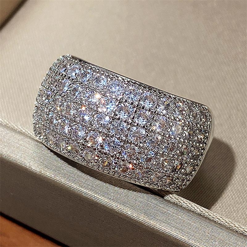 Huitan Micro Paved 5 Reihen CZ Ring für Damen Bling Bling Luxus Damenring Party Verlobung Eheringe Schmuck Heiß