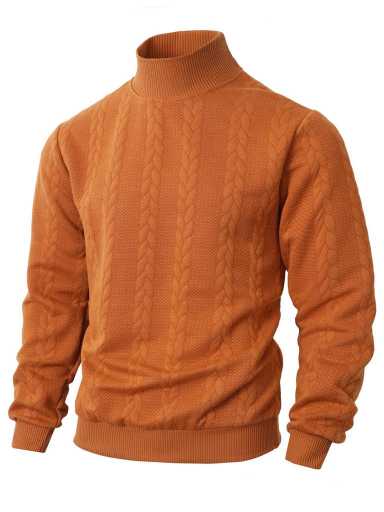 European Men's High Collar Jacquard Sweater - Solid Color, Autumn/Winter Fashion