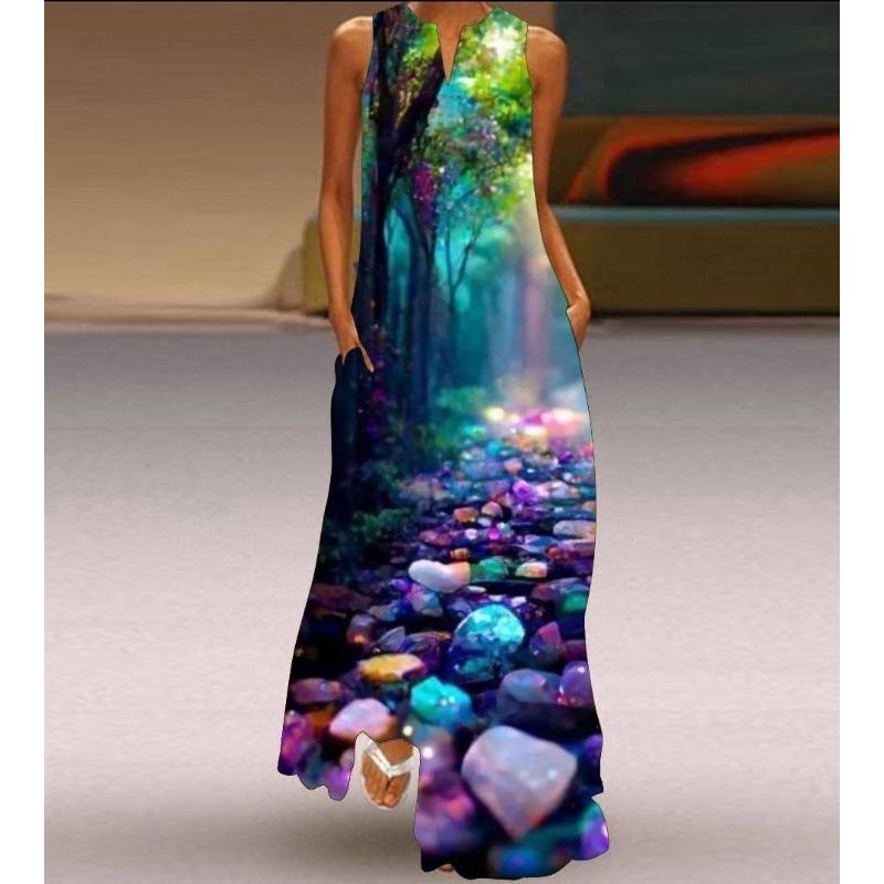 JPNTKY Moda Verão Primavera Sem Mangas Decote V Vestidos Casuais