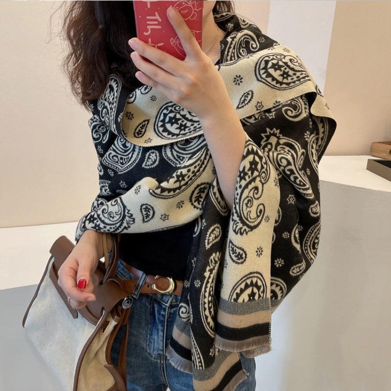 Thickened Imitation Cashmere Shawl Women's 190x65 Long Skin-showing White Temperament Mother Scarf