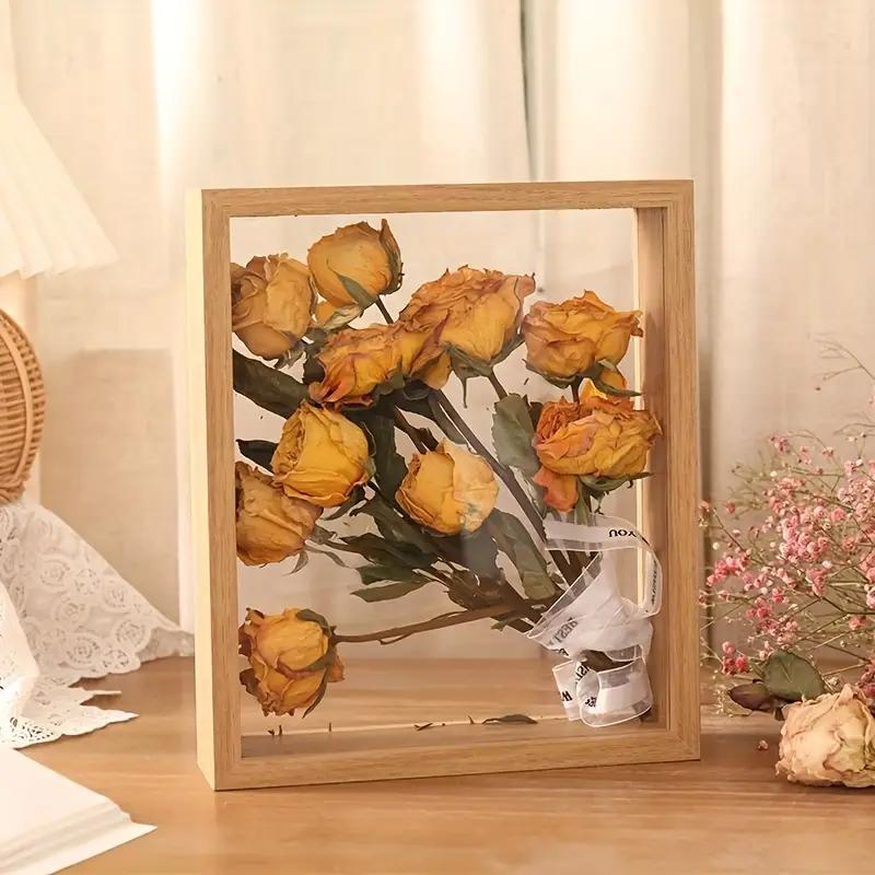 1pc Transparent Acrylic Wooden Photo Frame Nordic Style Double Sided Home Desktop Photo Frame Home Decoration 20.3x25.4cm