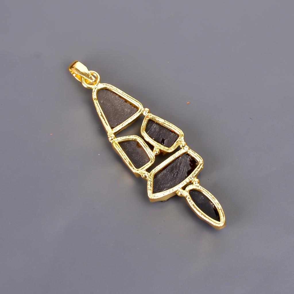 Fancy Natural Smoky Quartz Gold Finish Anniversary Electroformed Pendant Jewelry V-117