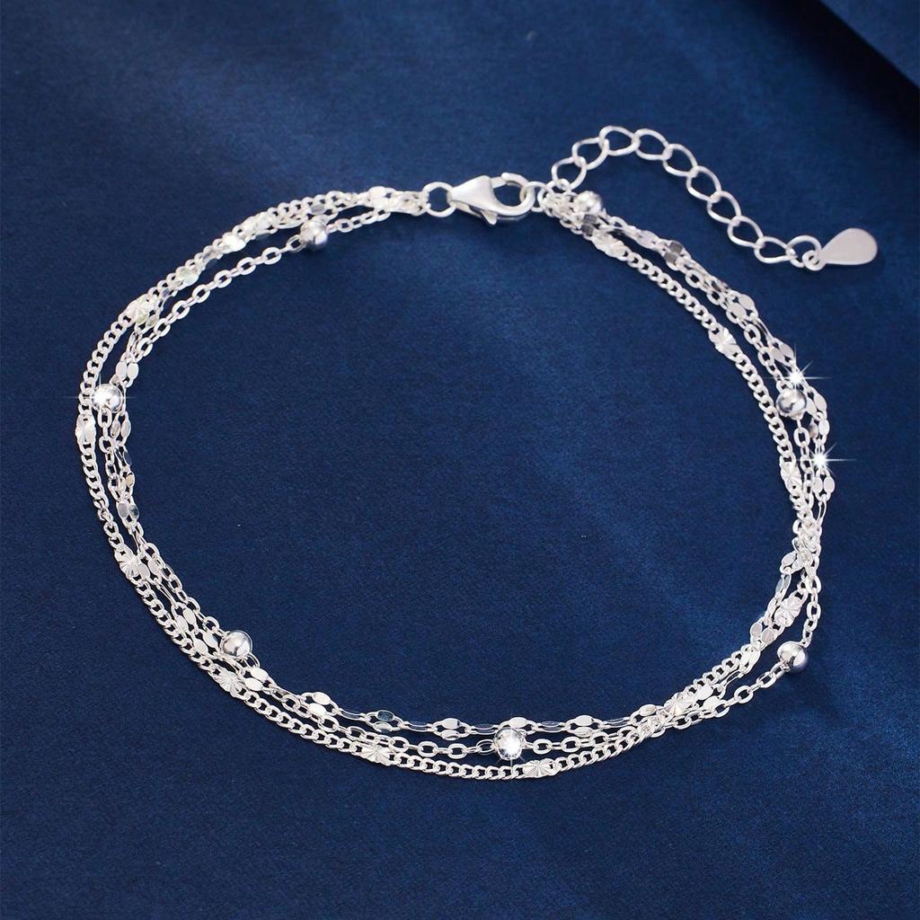 Funkelnde 925er Silber Kettenarmbänder Für Damen Luxuriös Elegant Dreilagiges Geometrisches Perlenarmband Party Hochzeits Schmuck