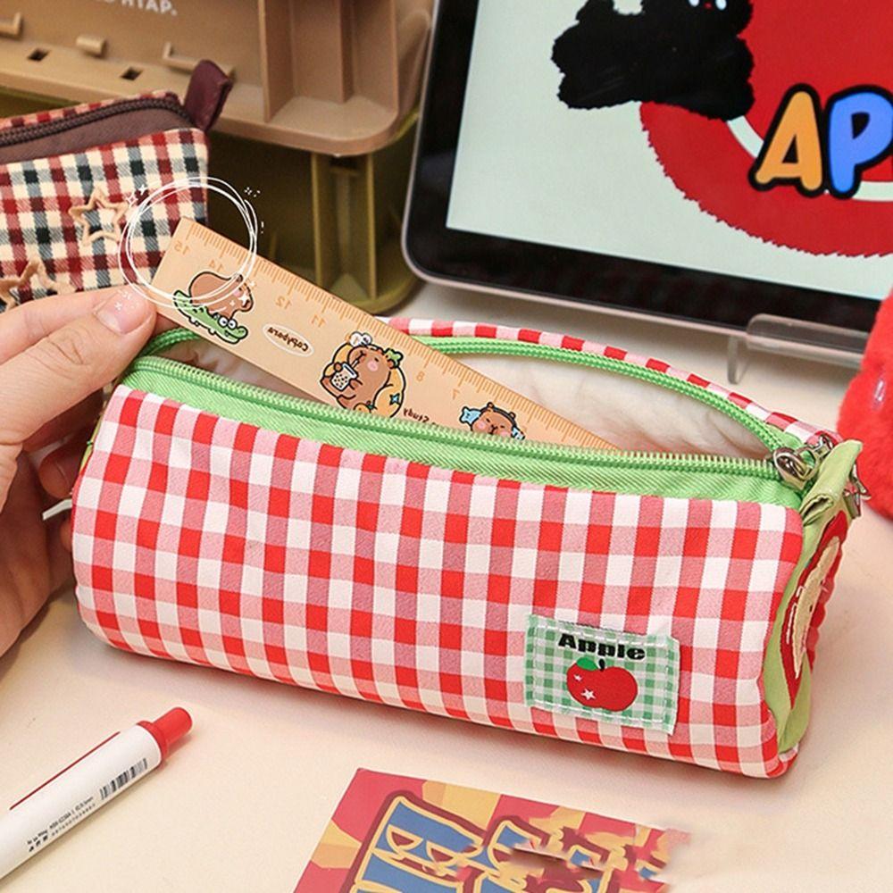 Pillow Shape Pencil Case Pouch Desk Storage Bag Plaid Pen Bag Cute Stationery Storage Bag  Kid