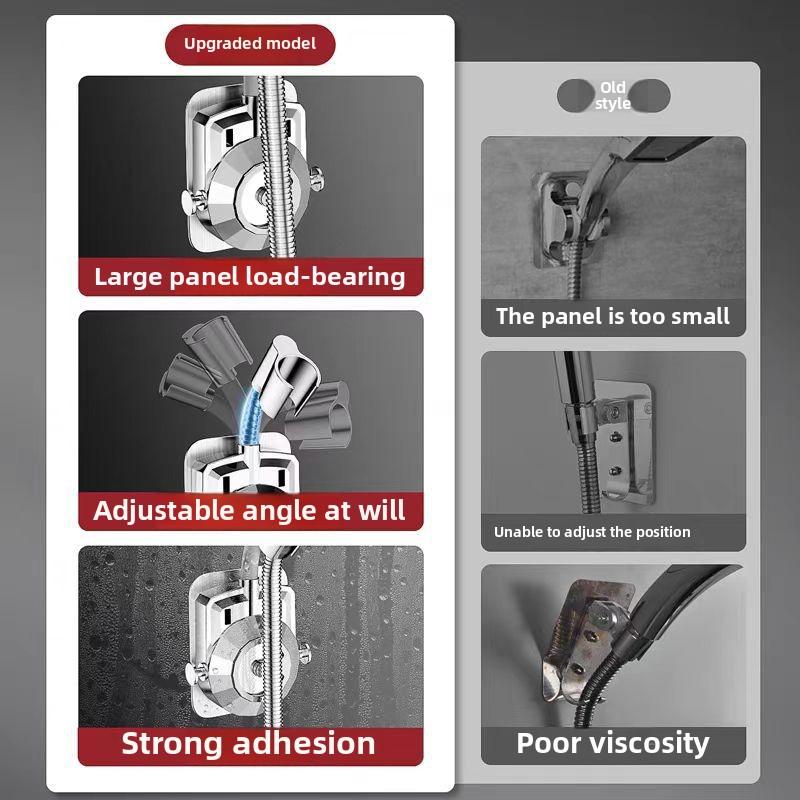 Suport pentru cap de duș montat pe perete, sistem de duș pentru baie, suport pentru cap de duș cu unghi reglabil, instalare fără găurire, fixare pe perete