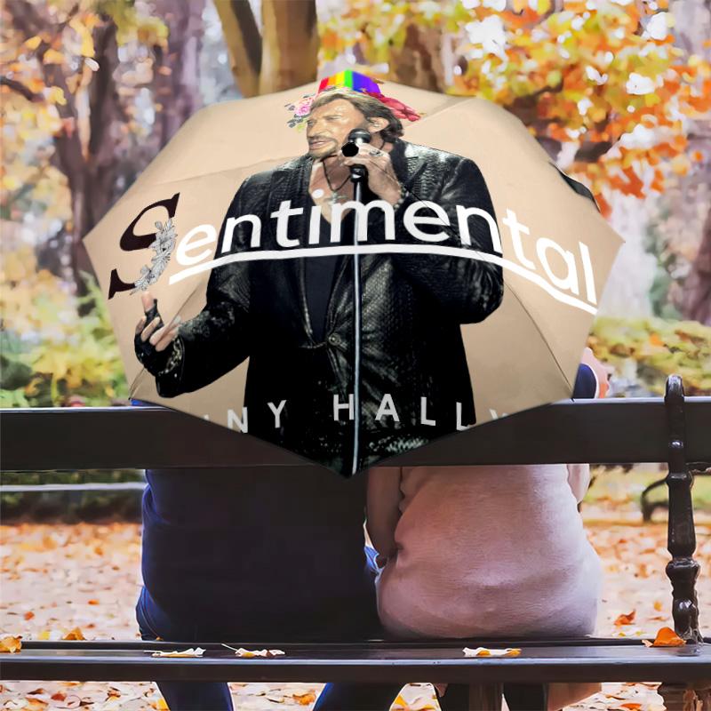 1pc Johnny Hallyday pattern Umbrella Portable Folding Umbrella Iron Frame Hole Bone Structure Outdoor Home Umbrella
