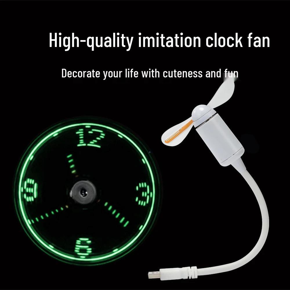 Mini LED Clock Fan: Flashing Words USB Novelty Gift