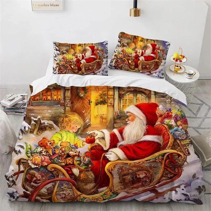 Christmas Microfiber Santa Claus Bedding Set Single Twin Double Queen King Cal King Size Bed Linen Set