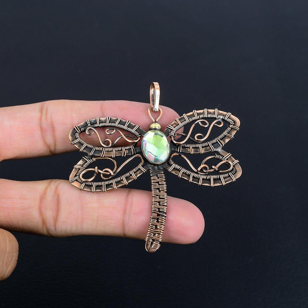 Faceted Mystic Topaz 999 Copper Wire Wrapped Pendant, Handmade Gemstone Pendant Jewelry, Gifts For Wife Brand New Pendant