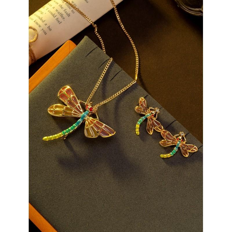 Vintage Enamel Dragonfly Necklace With Versatile Temperament Personalized Pendant High-end Insect Inspired Women