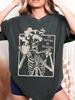 Women's Skeleton & Book Print Round Neck Fitted Tee