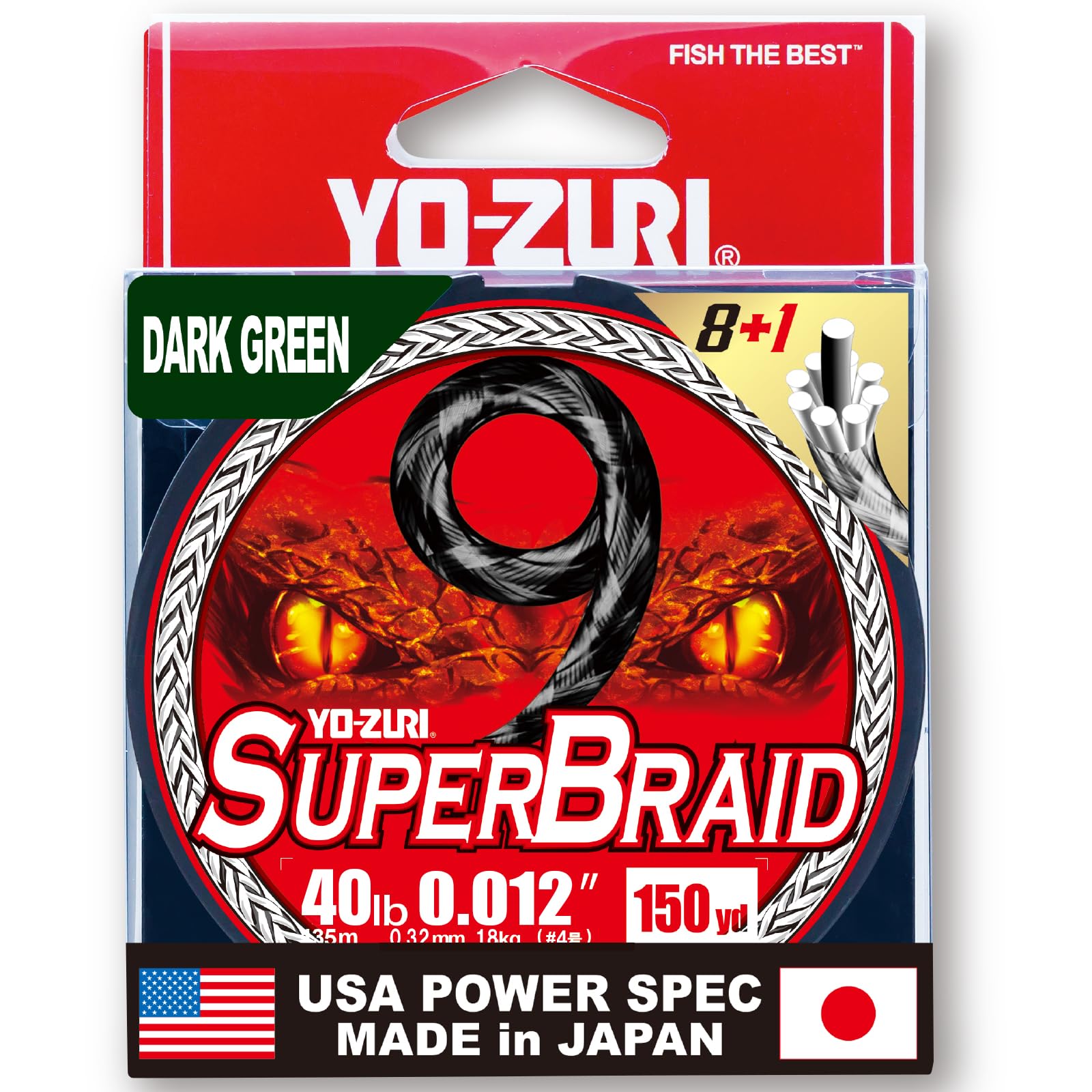 

PE Line Super Braid 9 150YDS 40Lbs Dark Green YO-ZURI Color