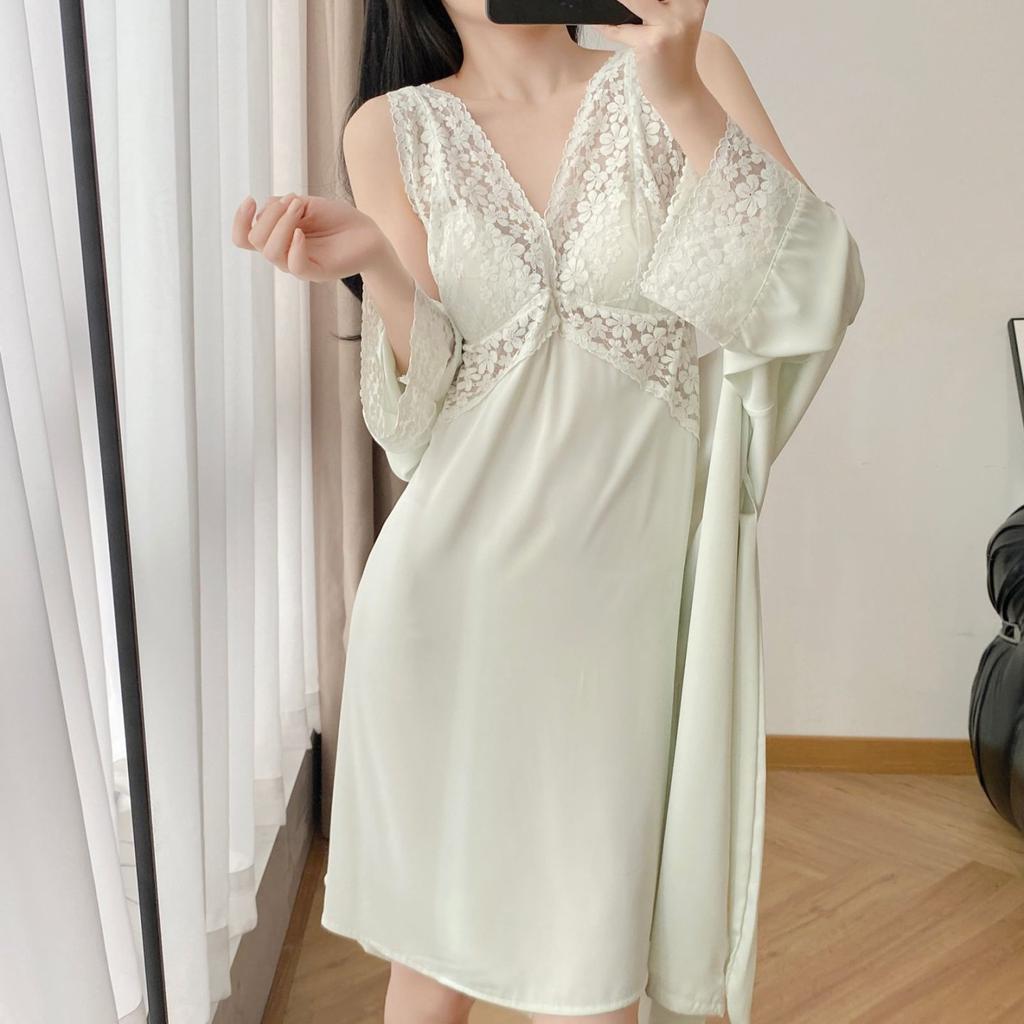 1011 New Sexy Pajamas Women's Summer Loose Pajamas Pure Japanese Sweet Ice Ribbon Chest Pad Loungewear