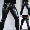 Men's PU Leather Legging Wet Soft Skinny Pouch Solid Color Pants Seamless Seamless Comfortable Trousers