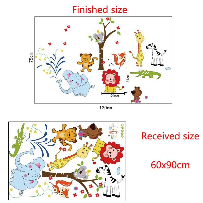 Cartoon Animal World Removable Wall Stickers PVC Transparent Film for Kids Room Decor Nursery Home Decoration