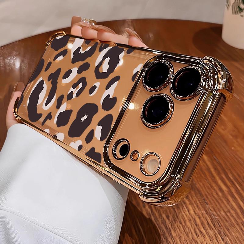 Leopard Print Pattern Electroplated Shockproof Phone Case For Samsung Galaxy S23 S24 S25 S26 Ultra S22 S21 Plus FE Cover