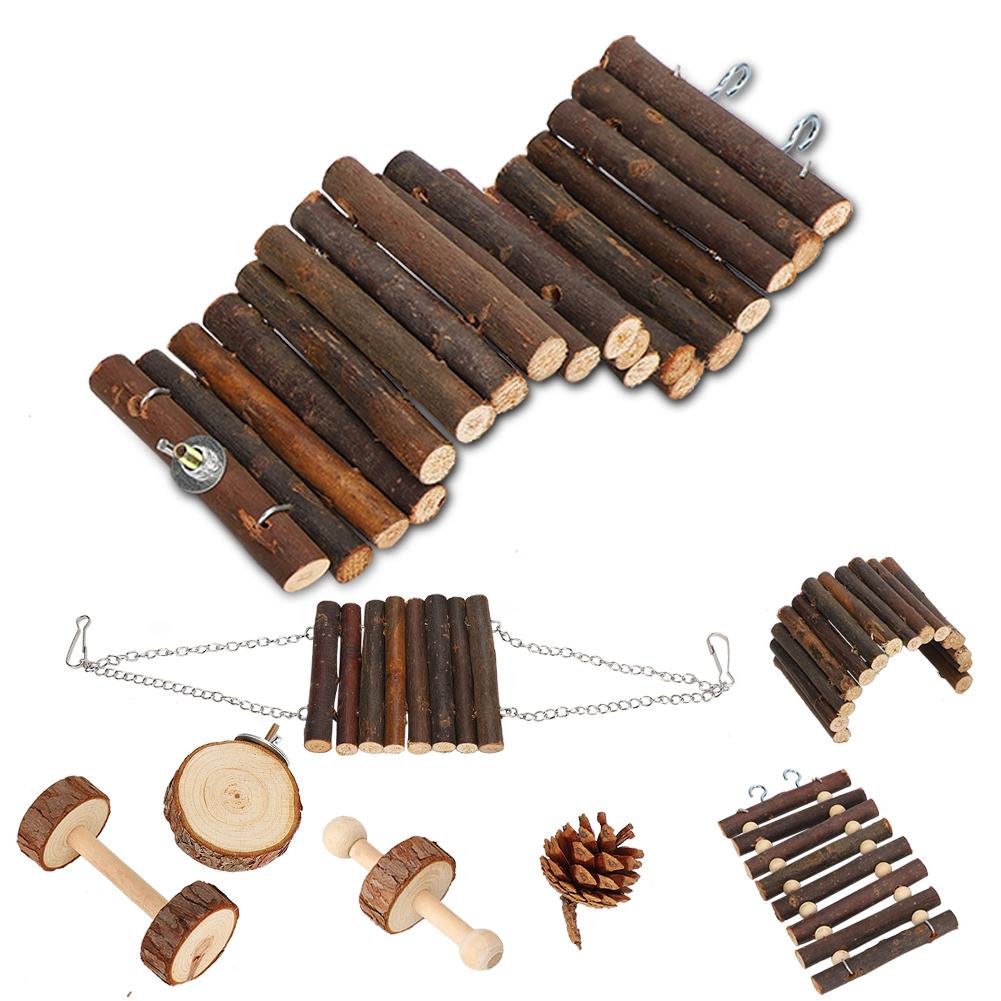 8pcs Squirrel Wooden Swing Toy Funny Hamster Ladder Small Pet Animal Playing Toy Set