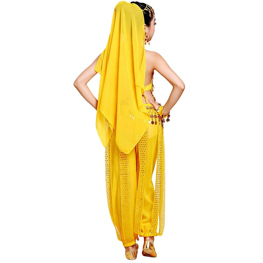 Costume Danza Indiana per Bambine Outfit Danza del Ventre per Bambini Festival Abbigliamento Danza Tradizionale per Bambini con Decorazioni a Monete e Set in Tessuto Trasparente