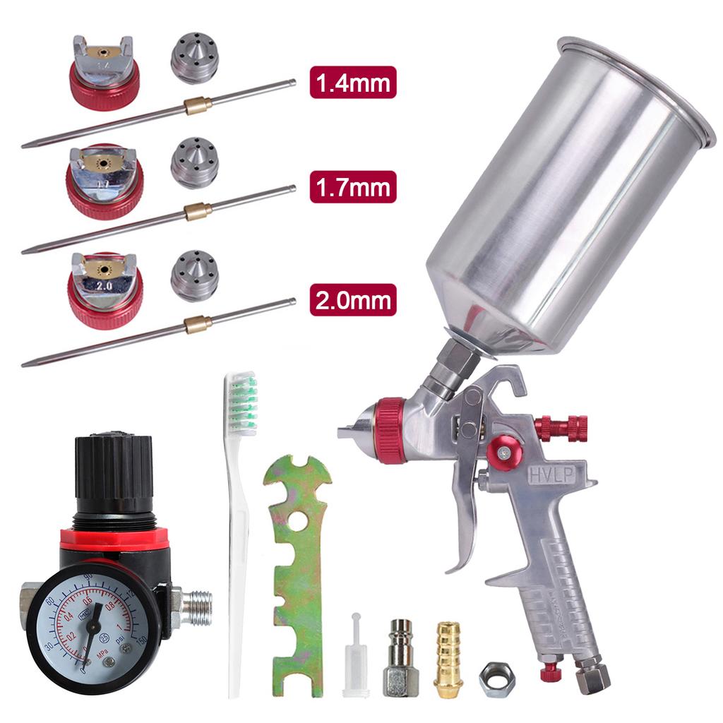 Professional HVLP Air Spray Gun Paint Sprayer 1000ML Gravity Feed Airbrush Kit For Car Furniture Painting - Red H827