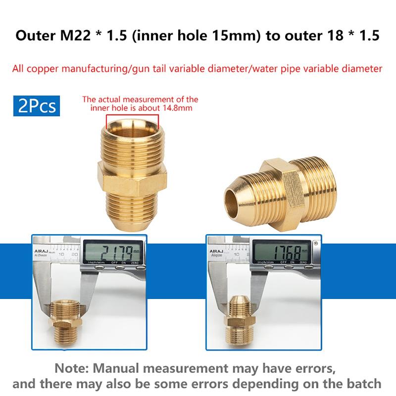 2Pcs Pressure Washer Adapter M22 X 1.5 Male Thread To G1/4 Inch Male Connector Brass Coupling Reducer Hose Connector Adapter For