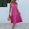 Robe débardeur d'été pour femmes, sans manches, plissée, ample, col en v, robes mi-longues