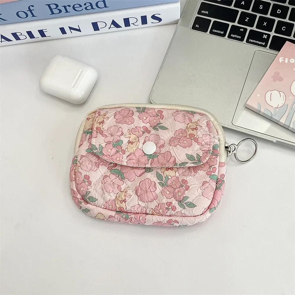 Modische Polyester Tragbare Damen Kosmetiktasche Geldbörse Floral Damen Kleine Aufbewahrungstasche Niedliche Cartoon Stepp Damen Kosmetiktaschen