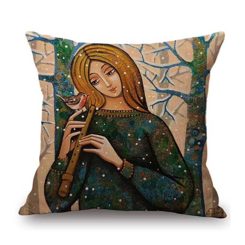 Modern Art Abstract Oil Painting Girl Play Violet Carionet Cotton Linen Sofa Throw Pillow Case Home Decorative Cushion Cover
