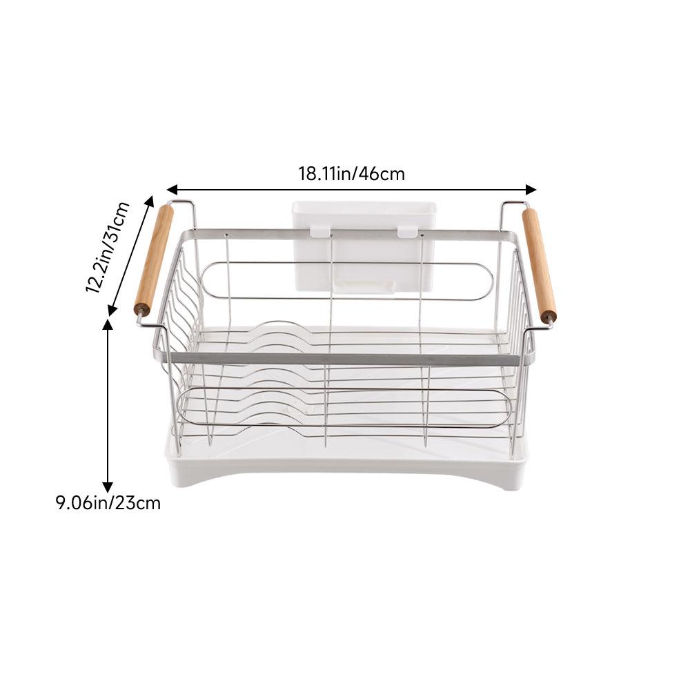304 Stainless Steel Dish Rack with Swivel Spout & Wooden Handle, Space-Saving Rack for Drying Plates, Cups & Utensils