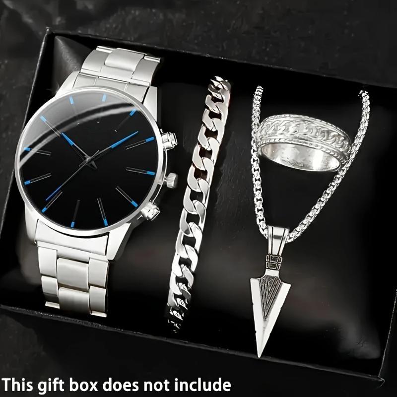 1 Set Fashionable Business Men'S Watch Necklace Ring Stylish Men'S Quartz Watch Christmas Halloween Gift