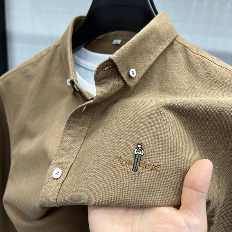 

Tommy 2024 Autumn/Winter Soft Brushed Oxford Cotton Long Sleeve Shirt with Embroidery 3XL коричневый/песочный