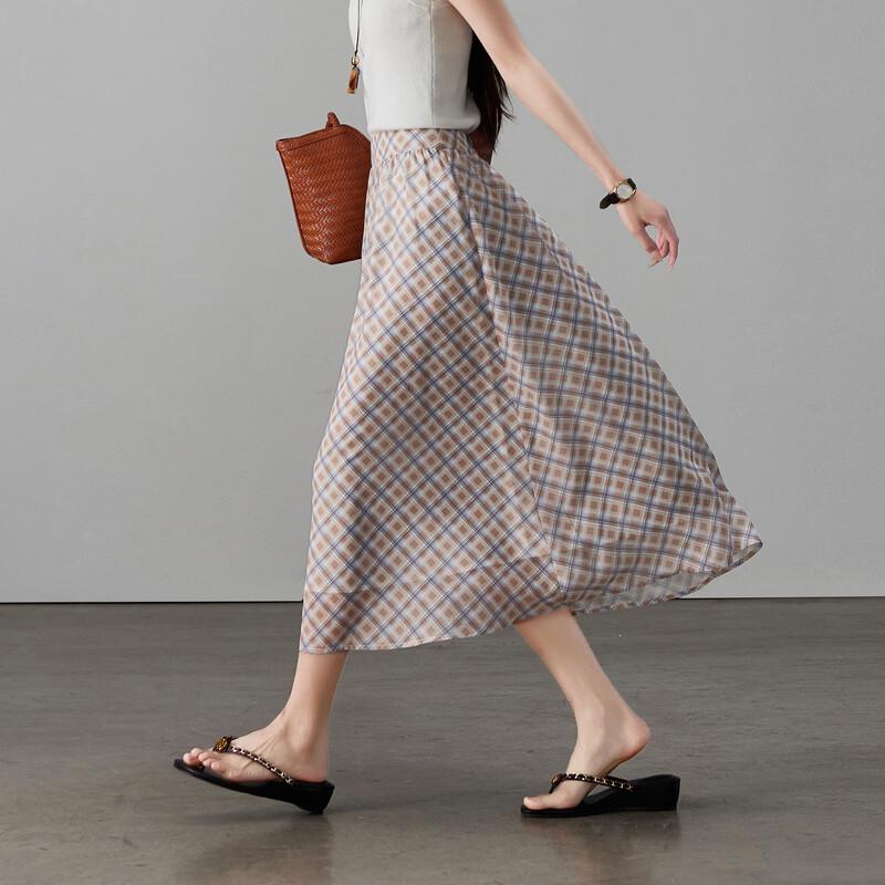 SOFSIL 2026 Summer High-Waisted Plaid A-Line Skirt