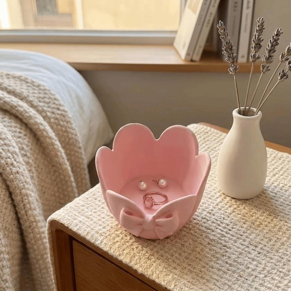 Pure White Bowknot Storage Dish Simple Design Key Storage Box Fashion Jewelry Tray Party
