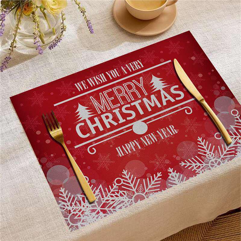 Christmas Digital Print Heat-Resistant Linen Placemat: European and American Birthday Party Table Decor