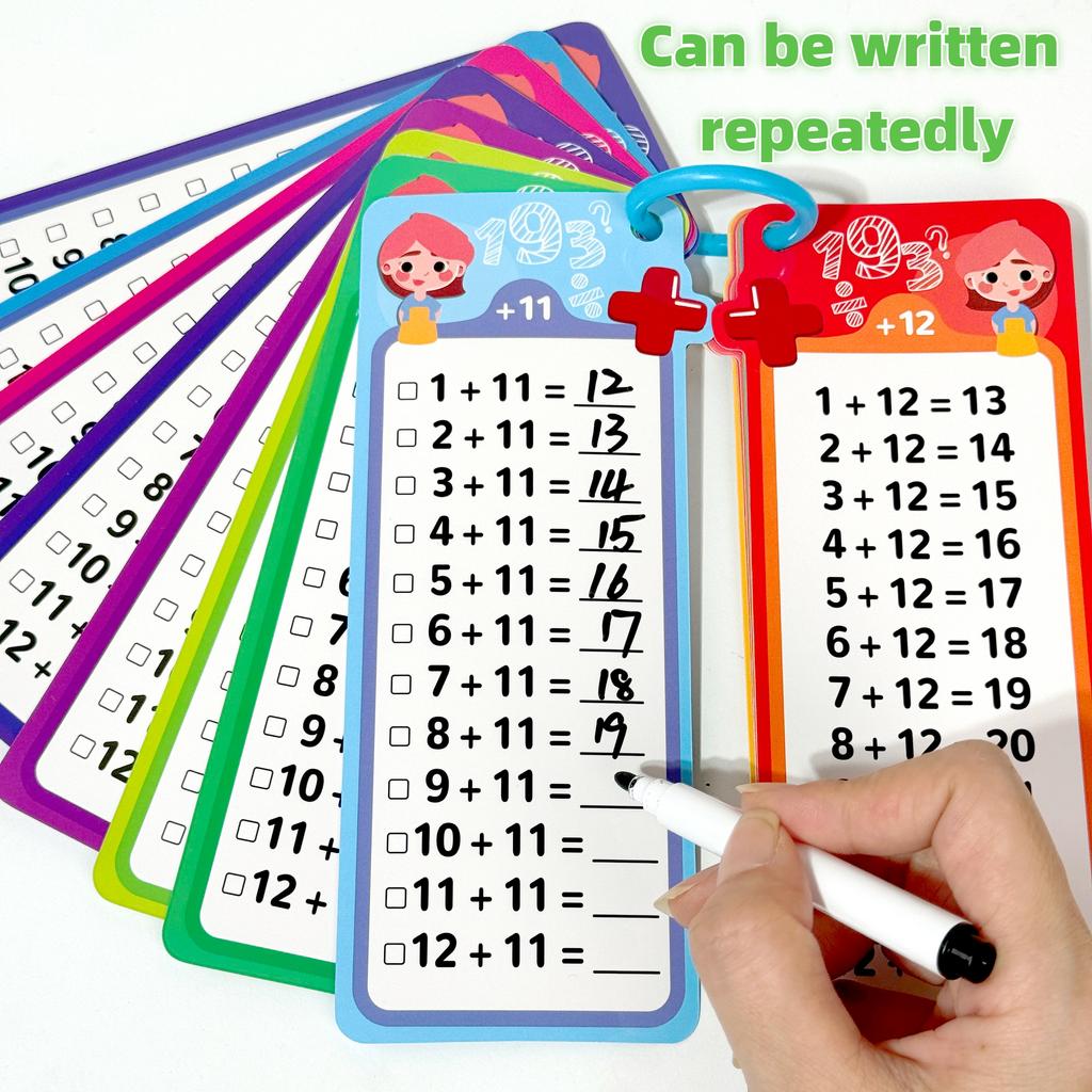 Digital Learning Flash Cards, Addition, Subtraction, Multiplication, Division, Fraction, Math Formula Memory, 15 Cards, Two Erasable Pen Learning Toys