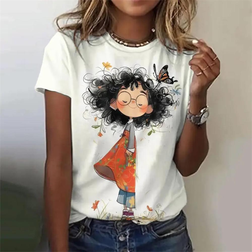 Little Girl t shirt Women summer crew neck comfortable top girl anime streetwear designer clothing S