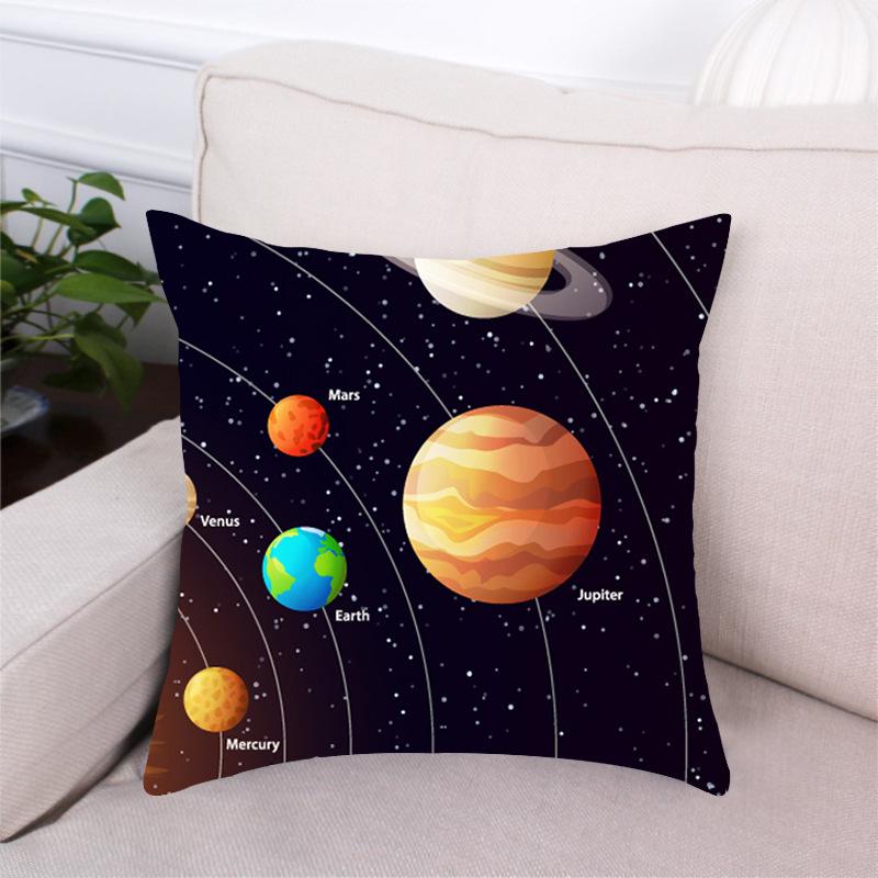 Black Dream Space Planet Digital Printing Short Plush Pillow Covers Decorative For Car Sofa Office Cushion Cover Home Goods