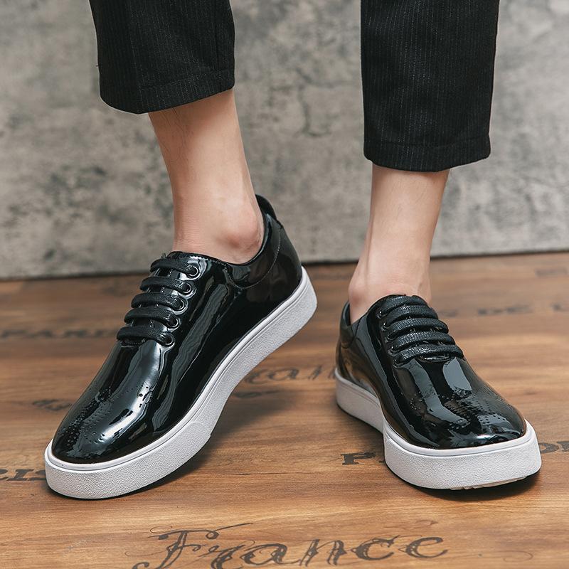 New Brock flower men's shoes patent leather glossy board shoes British casual tooling leather shoes work shoes foreign trade