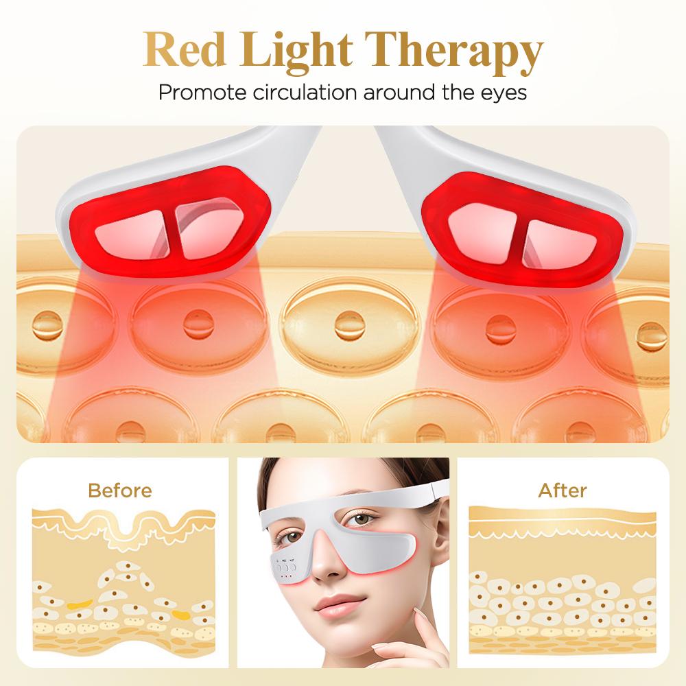 Microcurrent Under Eye Beauty Device Red Light Therapy Reduce Dark Circles 3D Eye Massager Relief Eye Fatigue with Glasses Strap