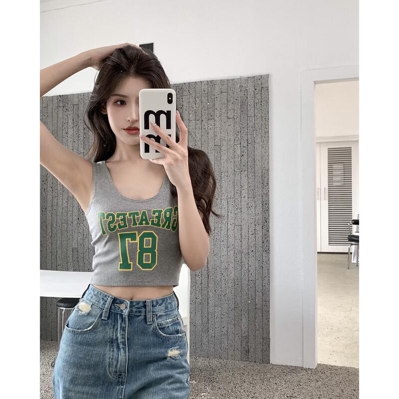 Women's Letter Print U-Neck Crop Top