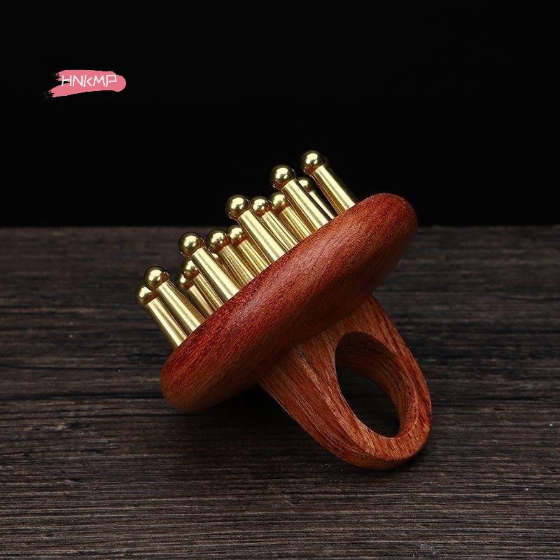Copper Sandalwood Head Meridians Massage Comb Fine Tooth Scalp Needling Guasha Relax Body Massager Brush for Stress Relief