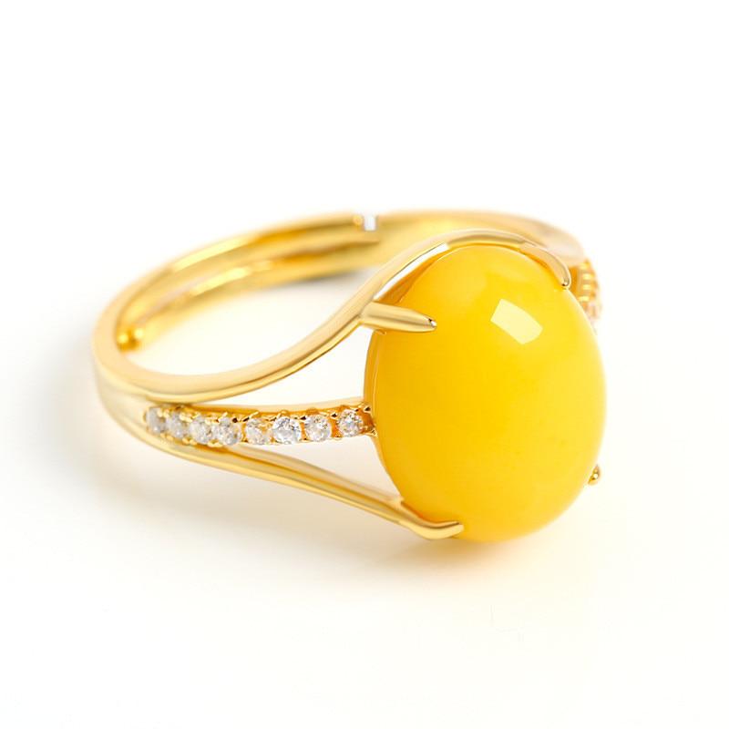 Lindon  Silvering Rings for Women Fine Jewelry Natural Yellow Opal Ring Adjustable Size Wedding Engagement Gift