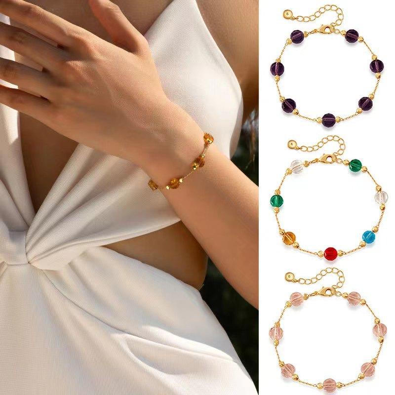 Ins Wind Colored Glass Diamond Bracelet Small Fresh INS Natural Simple Model, Dopamine Handmade Chain