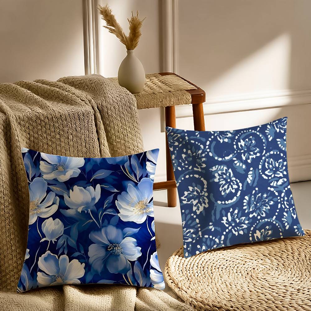 Elegant Blue Floral Pattern Pillow Case Printed Brushed Fleece Pillow Baby Skin-Touch Eco-Friendly Dye-Sublimat