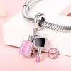 Fit Original European Bracelet 925 Sterling Silver Pink Enamel Dangle Beads Nail Polish Pendant Charms For Women Fashion Jewelry