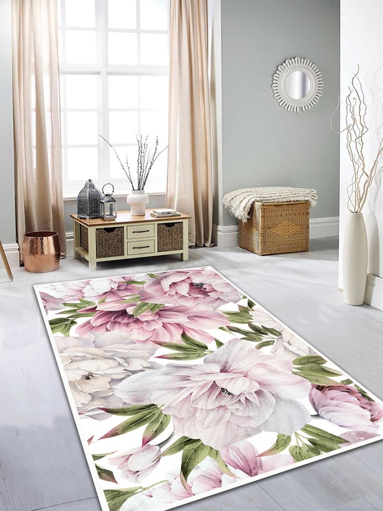 EPeddler Home Dekoratif Çiçekler Desen Dijital Baskı Yıkanabilir Kaymaz Dot Taban Yeni Nesil Mutfak, Yatak Odası, Salon Halısı ve Yolluk
