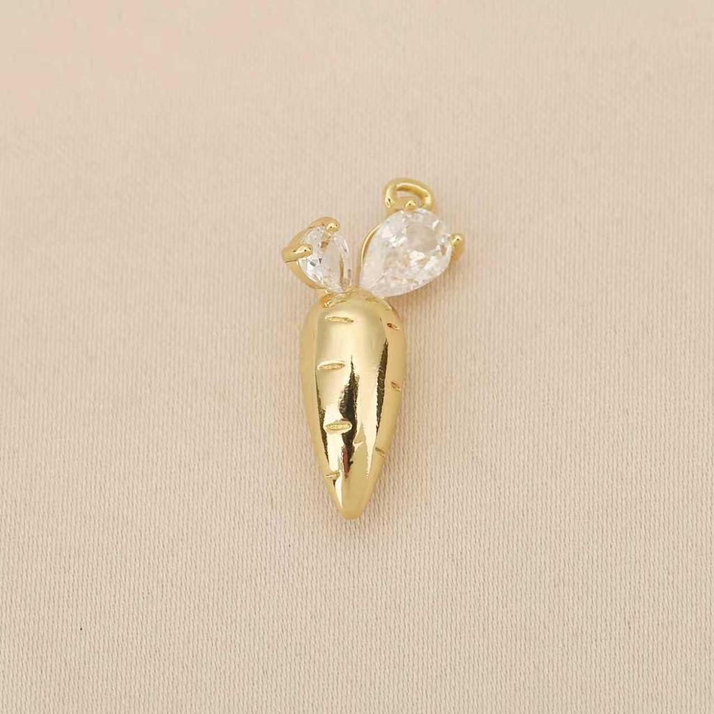 Liangfei 18k Gold Plated Carrot Pendant with Diamonds - Cute Cartoon Charm DIY Jewelry Accessory