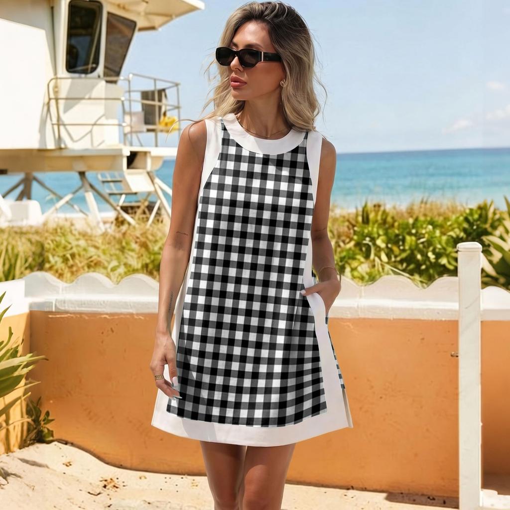 Women's Fashion Plaid Print Sleeveless Long Top and Shorts Set, Vacation Matching Two Piece Outfit, Summer Casual Beachwear